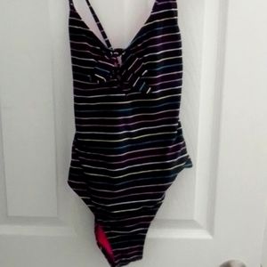 One piece bathing suit with stripes